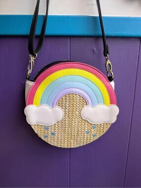 Betsey Johnson Luv Rainbow Faux Straw Cross body Canteen Bag